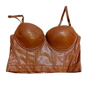 Rue 21 Size Medium M Brown Cropped Zipper Faux Leather NWT New Festival Party